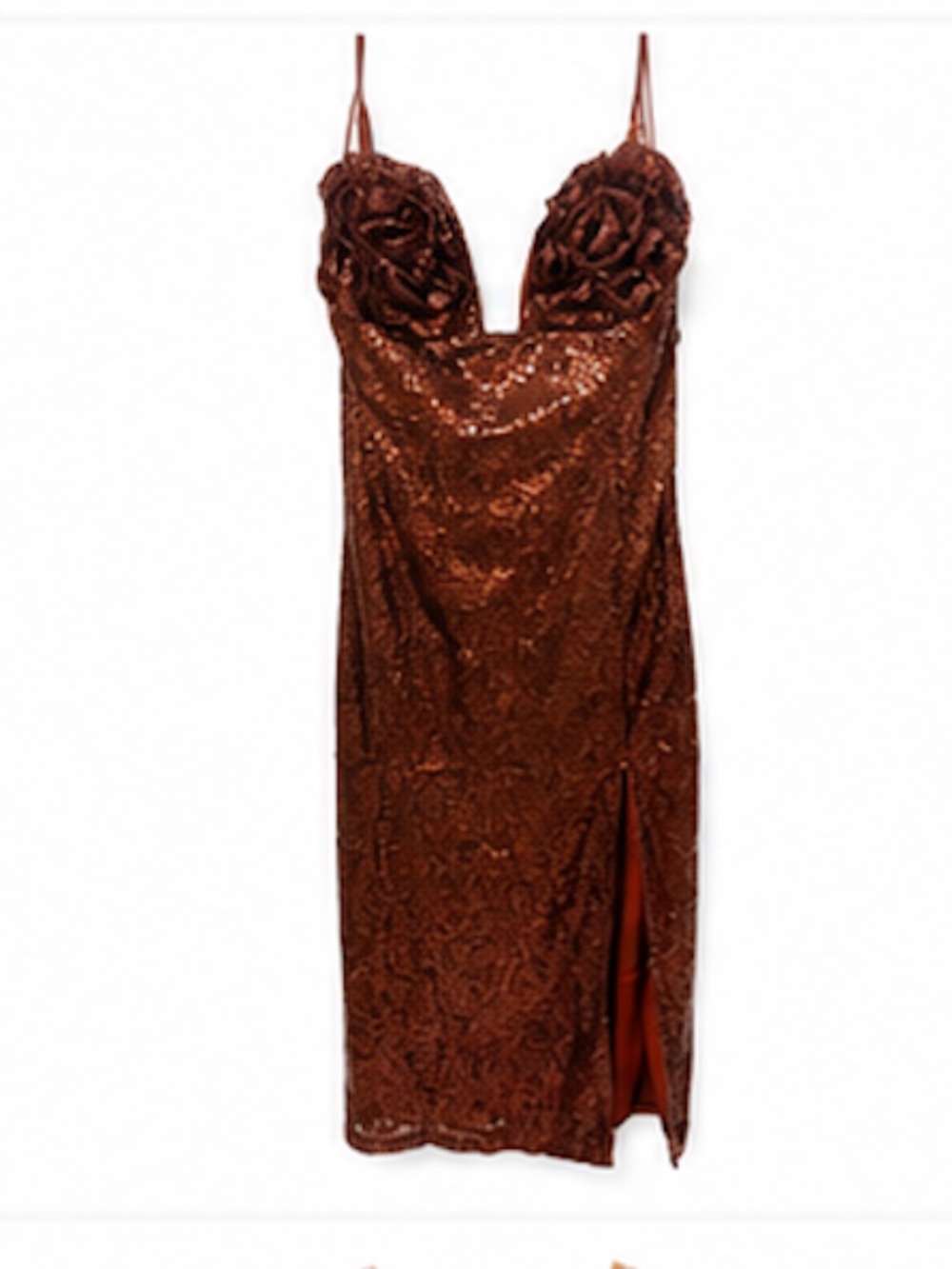 Rosette Sequin Brown Strappy Dress- NY&CO- NWT- Copper Metallic-Medium